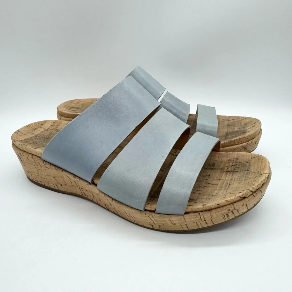 Kork-Ease Menzie Wedge Triple Strap Slide Sandal In Periwinkle Leather‎ Size 9